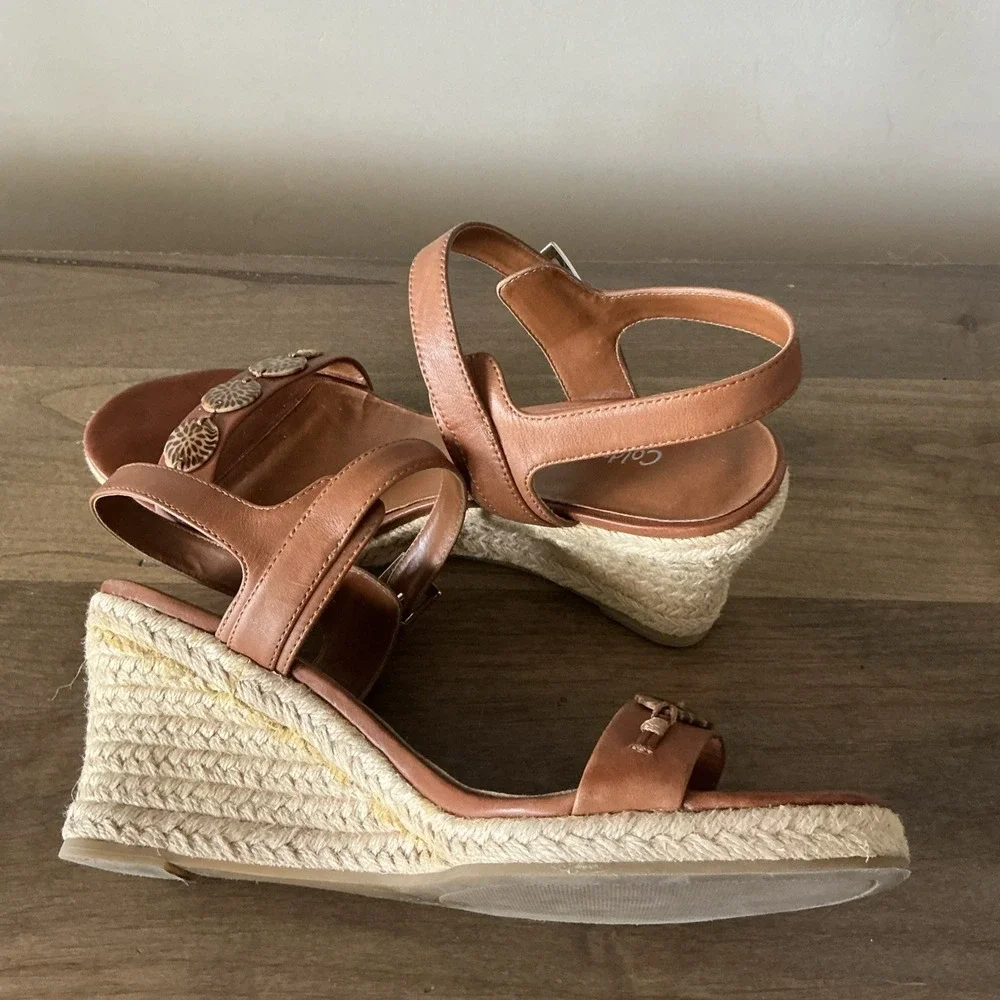 Coldwater Creek Wedge‎ Espadrille Brown Leather Sandal Size 9